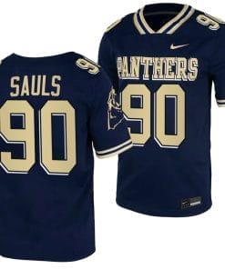 Pitt Panthers Ben Sauls Jersey #90 Navy College Football Replica Uniform