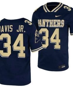 Pitt Panthers Derrick Davis Jr Jersey #34 Navy College Football Replica Uniform