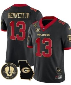 Stetson Bennett Jersey #13 Georgia Bulldogs Football Vince Dooley Patch Georgia Map Gold Trim All Stitched