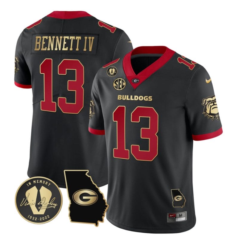 Stetson Bennett Jersey #13 Georgia Bulldogs Football Vince Dooley Patch Georgia Map Gold Trim All Stitched 1 Stetson Bennett Jersey #13 Georgia Bulldogs Football Vince Dooley Patch Georgia Map Gold Trim All Stitched