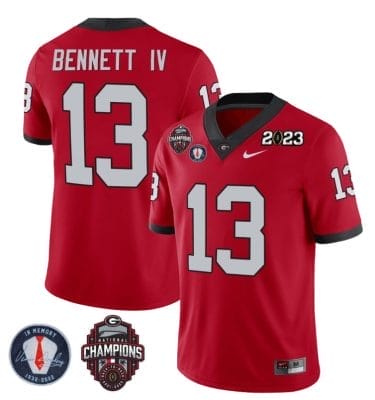 Stetson Bennett Jersey #13 Georgia Bulldogs Football 2023 Champions and Vince Dooley Patch Red All Stitched 8 Stetson Bennett Jersey #13 Georgia Bulldogs Football 2023 Champions and Vince Dooley Patch Red All Stitched