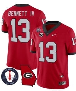 Stetson Bennett Jersey #13 Georgia Bulldogs Football Vince Dooley Patch Georgia Map Red All Stitched