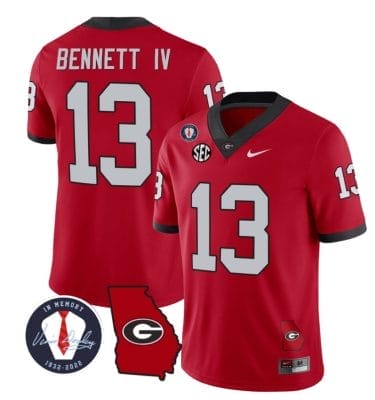 Stetson Bennett Jersey #13 Georgia Bulldogs Football Vince Dooley Patch Georgia Map Red All Stitched 8 Stetson Bennett Jersey #13 Georgia Bulldogs Football Vince Dooley Patch Georgia Map Red All Stitched