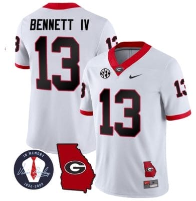 Stetson Bennett Jersey #13 Georgia Bulldogs Football Vince Dooley Patch Georgia Map White All Stitched