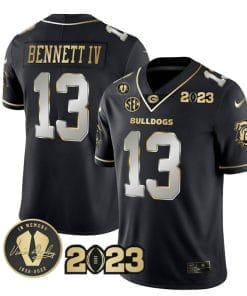 Stetson Bennett Jersey #13 Georgia Bulldogs Football 2023 and Vince Dooley Patch Black Limited All Stitched