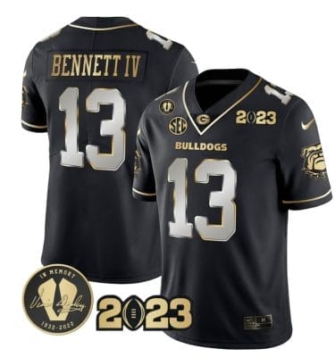 Stetson Bennett Jersey #13 Georgia Bulldogs Football 2023 and Vince Dooley Patch Black Limited All Stitched