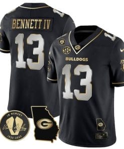 Stetson Bennett Jersey #13 Georgia Bulldogs Football Vince Dooley Patch Georgia Map Black Limited All Stitched