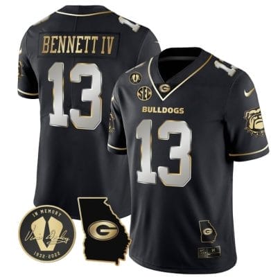 Stetson Bennett Jersey #13 Georgia Bulldogs Football Vince Dooley Patch Georgia Map Black Limited All Stitched