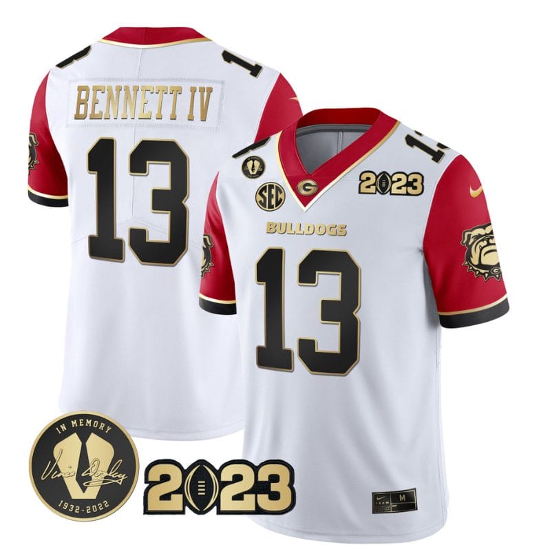Stetson Bennett Jersey #13 Georgia Bulldogs Football Red Sleeves All Stitched 1 Stetson Bennett Jersey #13 Georgia Bulldogs Football Red Sleeves All Stitched