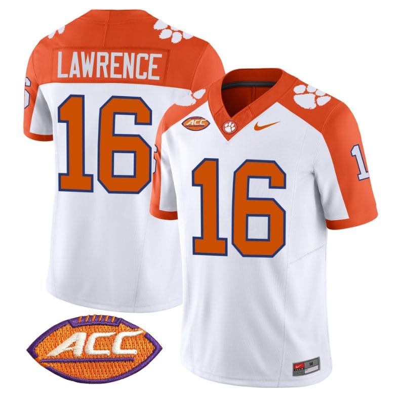 Trevor Lawrence Jersey #16 Clemson Tigers Vapor Limited Acc Patch College Football Stitched Inverted 1 Trevor Lawrence Jersey #16 Clemson Tigers Vapor Limited Acc Patch College Football Stitched Inverted