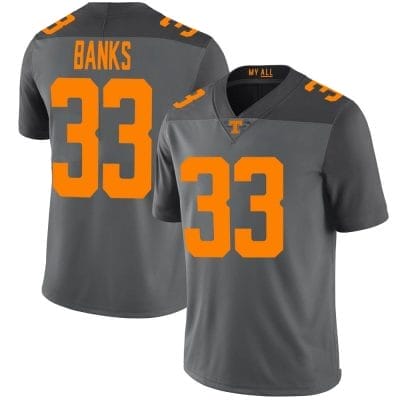 Tennessee Volunteers Jeremy Banks Jersey #33 College Football Gray 10 Tennessee Volunteers Jeremy Banks Jersey #33 College Football Gray