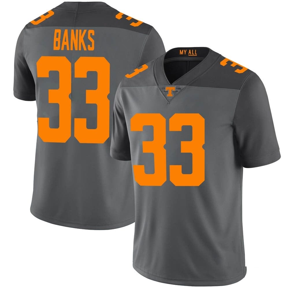 Tennessee Volunteers Jeremy Banks Jersey #33 College Football Gray 1 Tennessee Volunteers Jeremy Banks Jersey #33 College Football Gray
