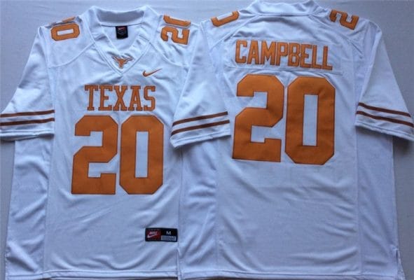 Texas Longhorns Earl Campbell Jersey #20 College Football White