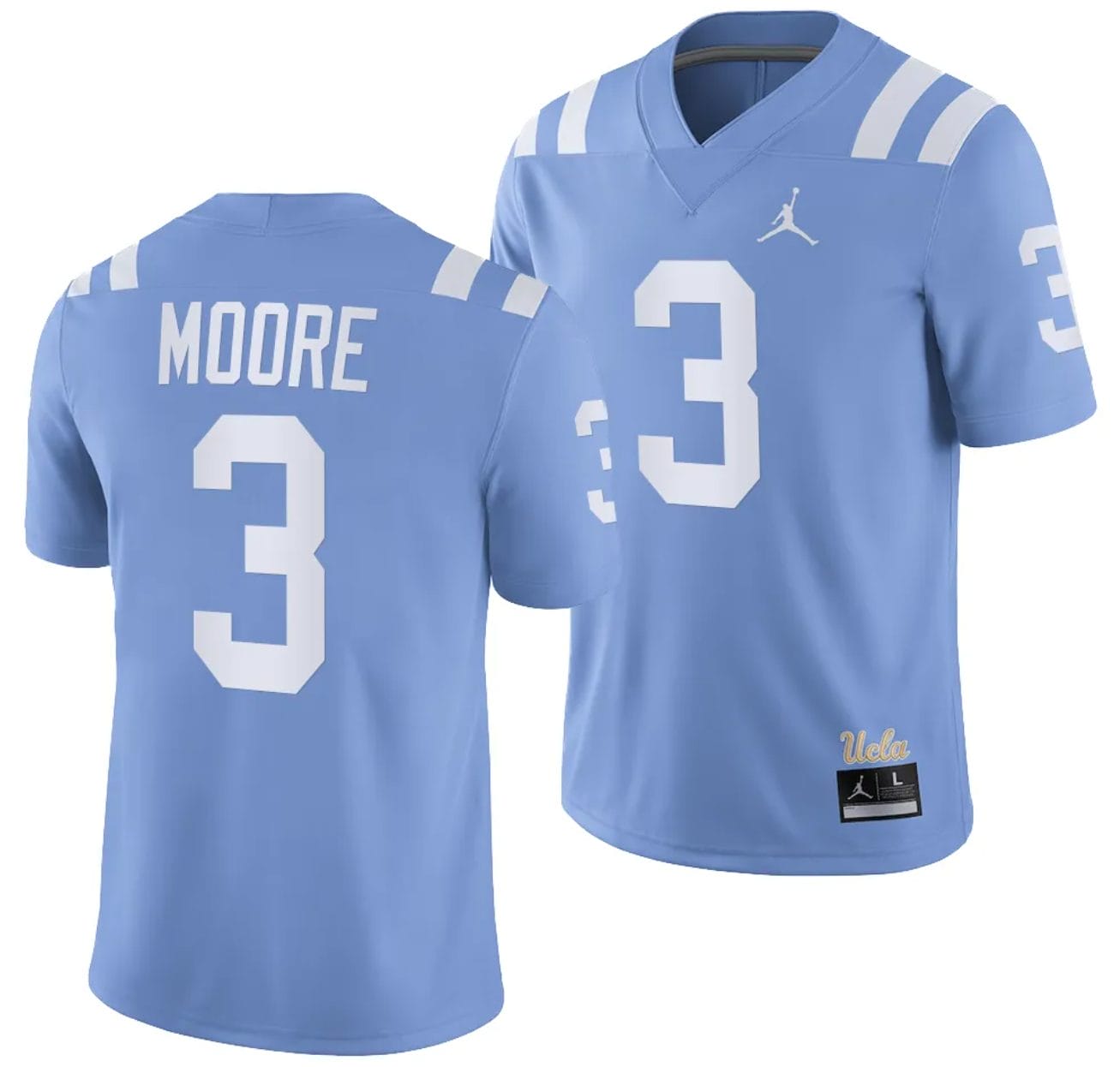 UCLA Bruins Dante Moore Jersey #3 Alternate Game Light Blue Football Uniform 1 UCLA Bruins Dante Moore Jersey #3 Alternate Game Light Blue Football Uniform