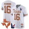 Arch Manning Jersey #16 Texas Longhorns Texas State Map and Throwing Up The H Patch Football White