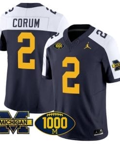 Blake Corum Jersey #2 Michigan Wolverines 1000 Wins Patch Vapor Limited Football Navy Alternate