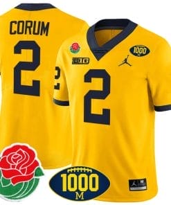 Blake Corum Jersey #2 Michigan Wolverines 1000 Wins & Rose Bowl Patch Special Yellow