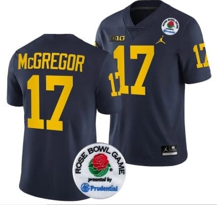 Braiden McGregor Jersey #17 Michigan Wolverines Rose Bowl Game 2024 Patch College Football Playoff Navy 8 Braiden McGregor Jersey #17 Michigan Wolverines Rose Bowl Game 2024 Patch College Football Playoff Navy