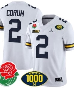 Blake Corum Jersey #2 Michigan Wolverines 1000 Wins & Rose Bowl Patch Special White