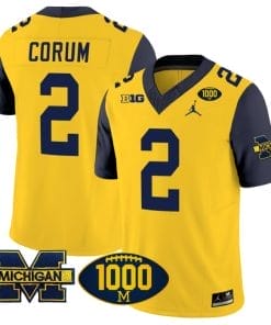 Blake Corum Jersey #2 Michigan Wolverines 1000 Wins Patch Vapor College Football Navy Sleeves