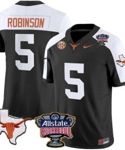 Bijan Robinson Jersey #5 Texas Longhorns Sugar Bowl Patch Vapor Football Black Alternate