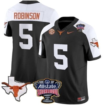 Bijan Robinson Jersey #5 Texas Longhorns Sugar Bowl Patch Vapor Football Black Alternate
