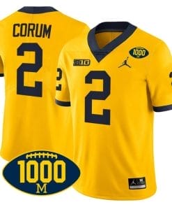 Blake Corum Jersey #2 Michigan Wolverines 1000 Wins Patch College Football Yellow