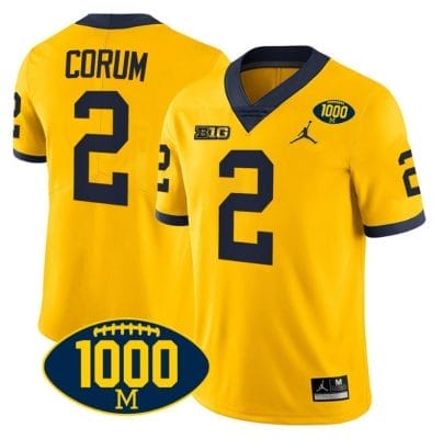Blake Corum Jersey #2 Michigan Wolverines 1000 Wins Patch College Football Yellow