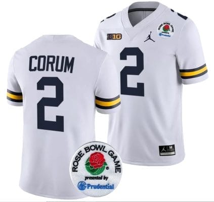 Blake Corum Jersey #2 Michigan Wolverines Rose Bowl Game 2024 Patch College Football Playoff White 8 Blake Corum Jersey #2 Michigan Wolverines Rose Bowl Game 2024 Patch College Football Playoff White