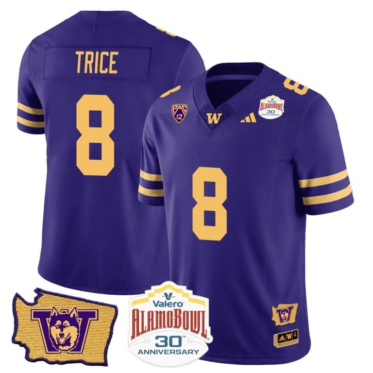 Bralen Trice Jersey #8 Washington Huskies Alamo Bowl Patch Football Purple Gold 1 Bralen Trice Jersey #8 Washington Huskies Alamo Bowl Patch Football Purple Gold
