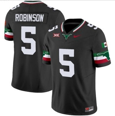 Bijan Robinson Jersey #5 Texas Longhorns Mexico Vapor College Football Black 8 Bijan Robinson Jersey #5 Texas Longhorns Mexico Vapor College Football Black