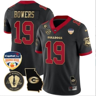 Brock Bowers Jersey #19 Georgia Bulldogs Vapor Limited Orange Bowl Patch Black Gold Trim