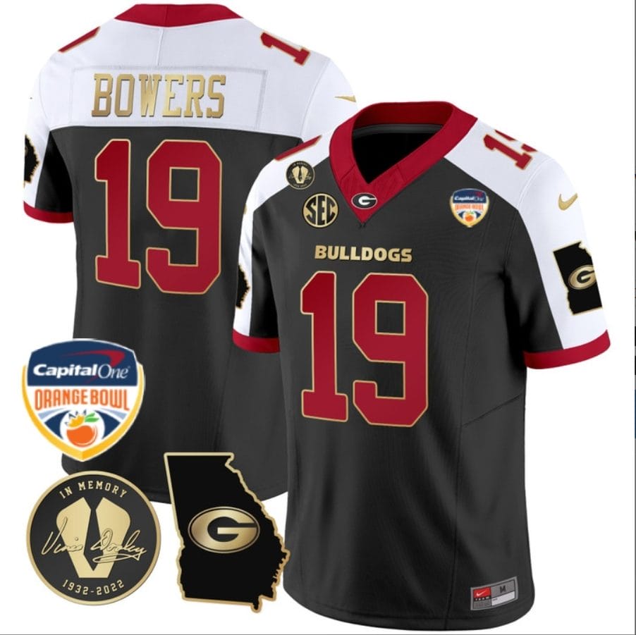 Brock Bowers Jersey #19 Georgia Bulldogs Vapor Limited Orange Bowl Patch Alternate 1 Brock Bowers Jersey #19 Georgia Bulldogs Vapor Limited Orange Bowl Patch Alternate