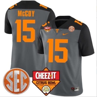 Bru McCoy Jersey #15 Tennessee Volunteers Football Cheez It Citrus Bowl Patch Smoke Gray