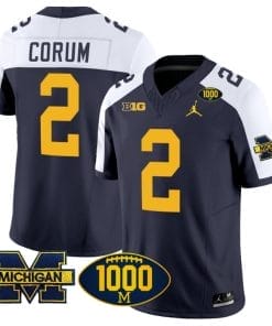 Blake Corum Jersey #2 Michigan Wolverines 1000 Wins Patch Vapor College Football Navy Alternate