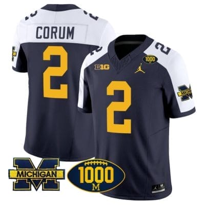 Blake Corum Jersey #2 Michigan Wolverines 1000 Wins Patch Vapor College Football Navy Alternate