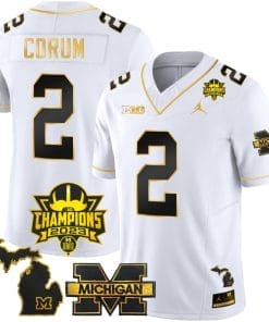 Blake Corum Jersey #9 Michigan Wolverines 2023 Big Ten Champions Patch Stitched White Gold
