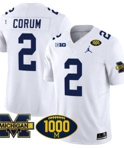 Blake Corum Jersey #2 Michigan Wolverines 1000 Wins Patch Vapor College Football White