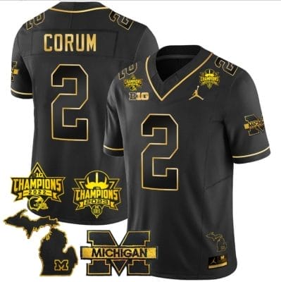 Blake Corum Jersey #2 Michigan Wolverines 2023 Big Ten Back to Back Champions Patch Stitched Black Gold 8 Blake Corum Jersey #2 Michigan Wolverines 2023 Big Ten Back to Back Champions Patch Stitched Black Gold