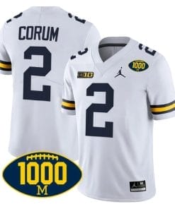Blake Corum Jersey #2 Michigan Wolverines 1000 Wins Patch College Football White