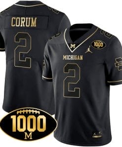 Blake Corum Jersey #2 Michigan Wolverines 1000 Wins Patch Football All Stitched Black Gold