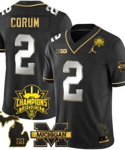Blake Corum Jersey #9 Michigan Wolverines 2023 Big Ten Champions Patch Stitched Black Limited