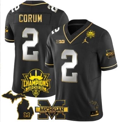 Blake Corum Jersey #9 Michigan Wolverines 2023 Big Ten Champions Patch Stitched Black Limited