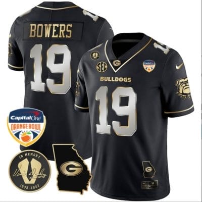Brock Bowers Jersey #19 Georgia Bulldogs Vapor Limited Orange Bowl Patch Black Limited