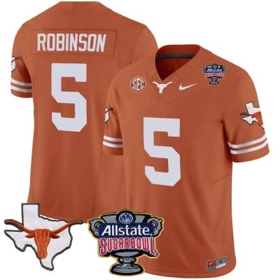 Bijan Robinson Jersey #5 Texas Longhorns Sugar Bowl Patch Vapor Football Texas Orange