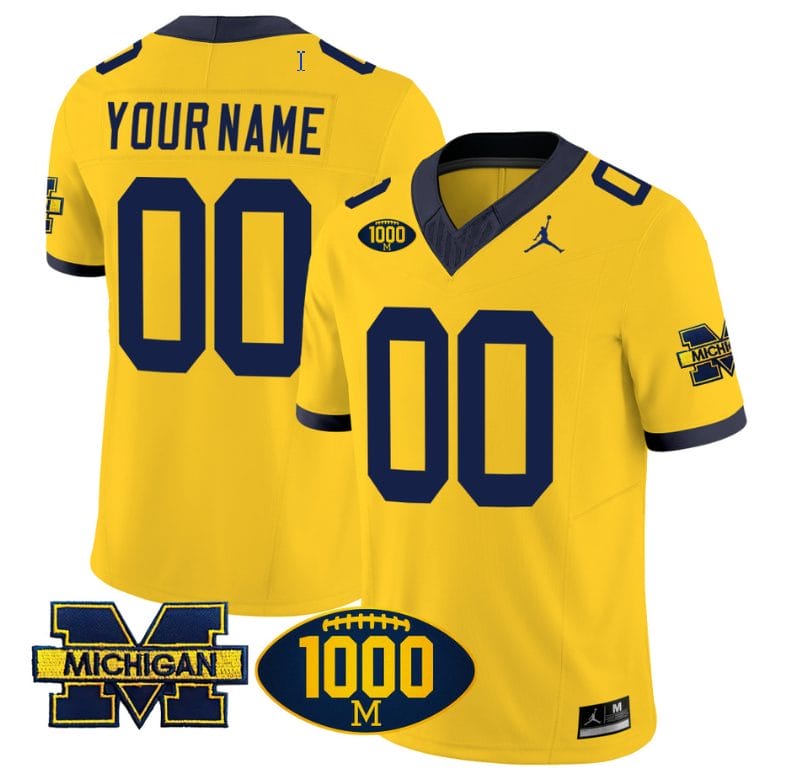 Custom Michigan Wolverines Jersey Name and Number 1000 Wins Patch Vapor College Football Maize 1 Custom Michigan Wolverines Jersey Name and Number 1000 Wins Patch Vapor College Football Maize