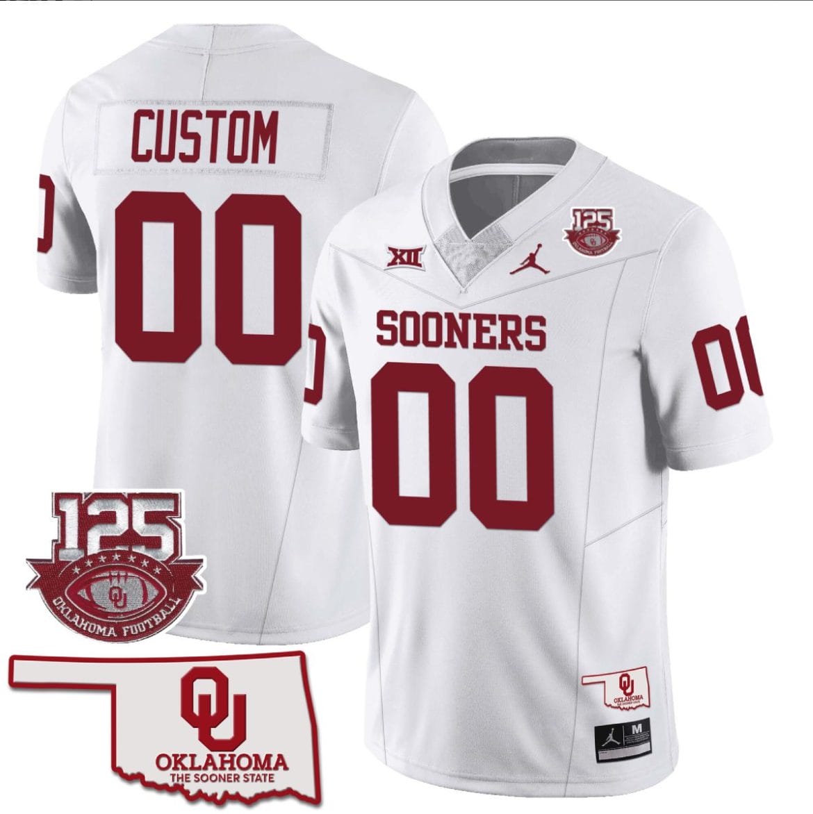Custom Oklahoma Sooners Jersey Name and Number 125th Season Patch Football White 1 Custom Oklahoma Sooners Jersey Name and Number 125th Season Patch Football White