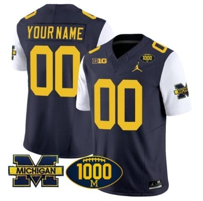 Custom Michigan Wolverines Jersey Name and Number 1000 Wins Patch Vapor Limited Football White Sleeves