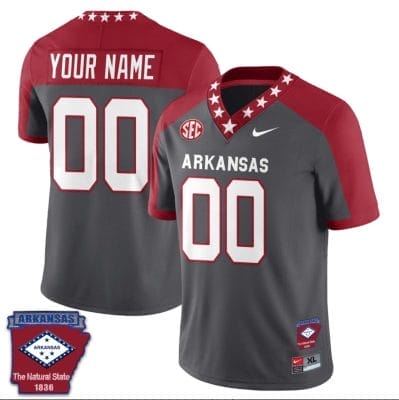 Custom Arkansas Razorback Jersey Name and Number Football The Natural State Patch Gray Alternate Red