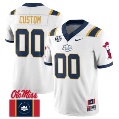 Custom Ole Miss Jersey Name and Number Football Flag Patch All Stitched White 1 10 Custom Ole Miss Jersey Name and Number Football Flag Patch All Stitched White 1